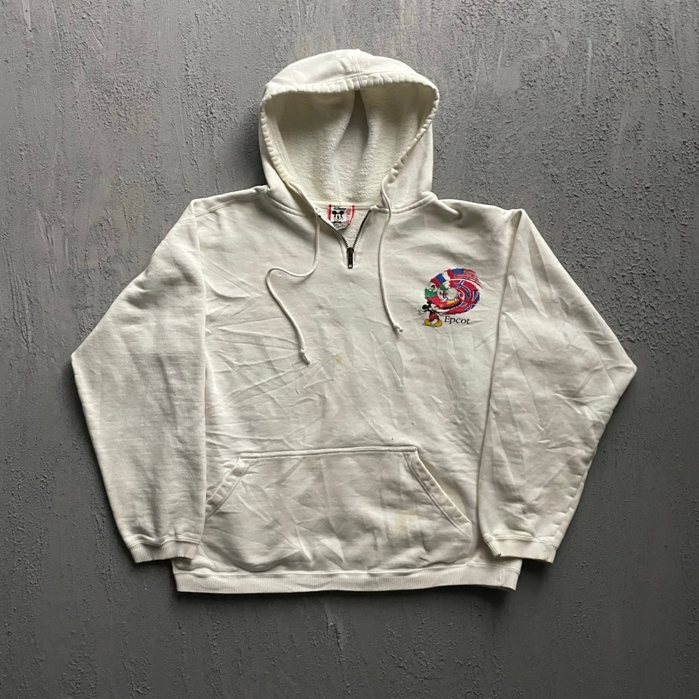 Vintage Mickey Mouse Epcot Center Hoodie Mens‎ Medium White 90s Disney Designs